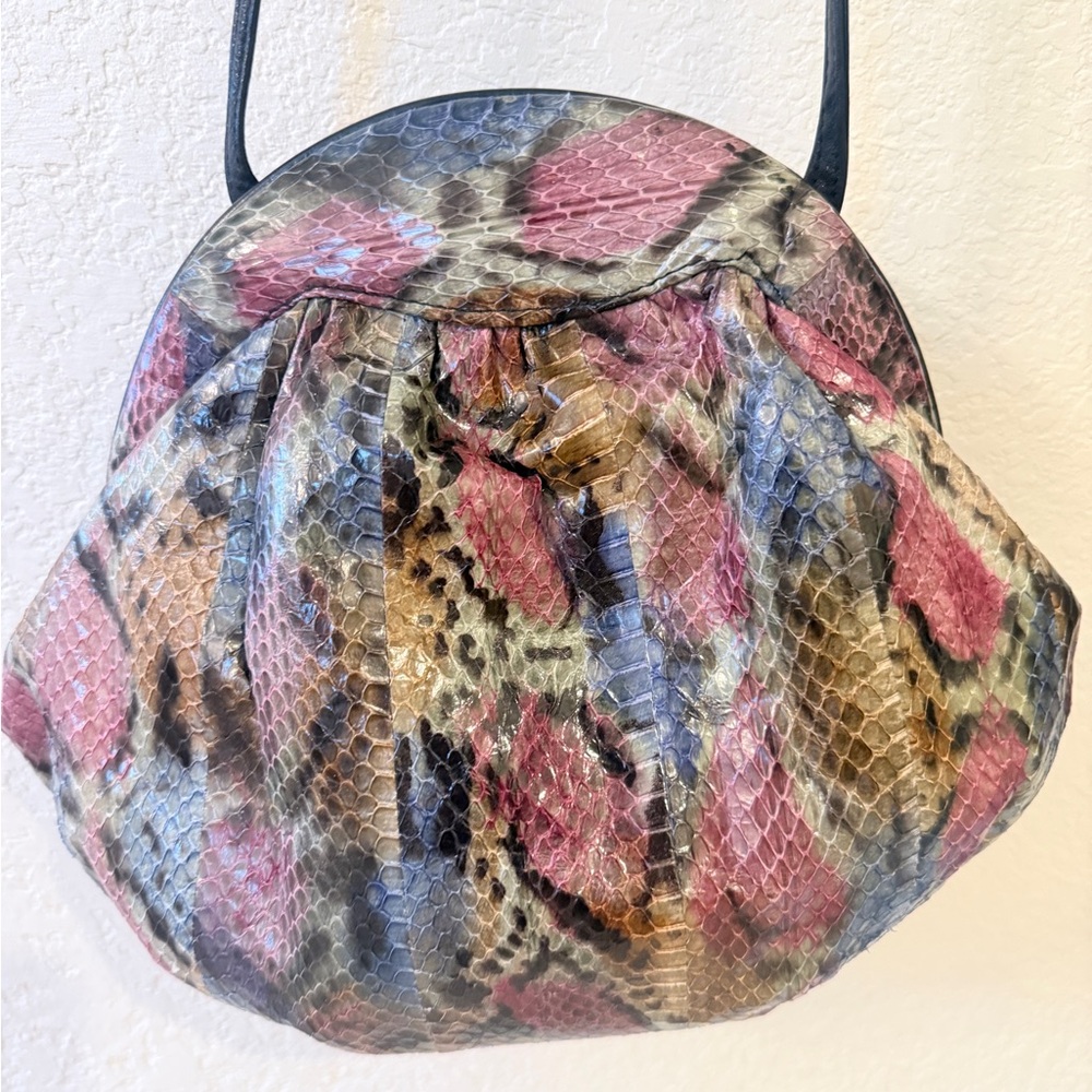 Multicolor Snakeskin-Pattern Shell Crossbody Bag Vintage from 80s 90s